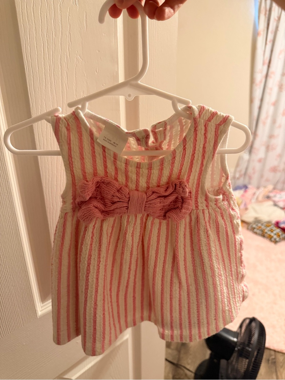Zara Pink & Cream Striped Baby Dress Top with Decorative Bow